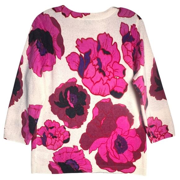 Talbots 100% Cashmere Audrey Sweater Top Blooming Floral Print Pink Cream Sz L - Picture 2 of 16
